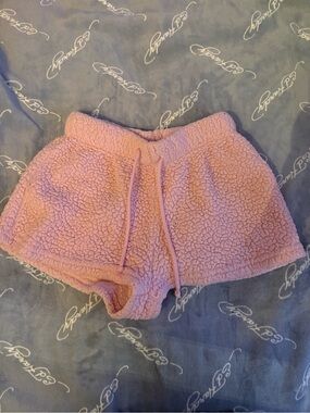 Plush Teddy Fleece Pink Women's Shorts with Drawstring